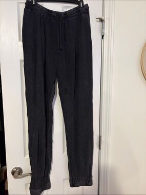 Double Zero Black Waffle Knit Drawstring Joggers